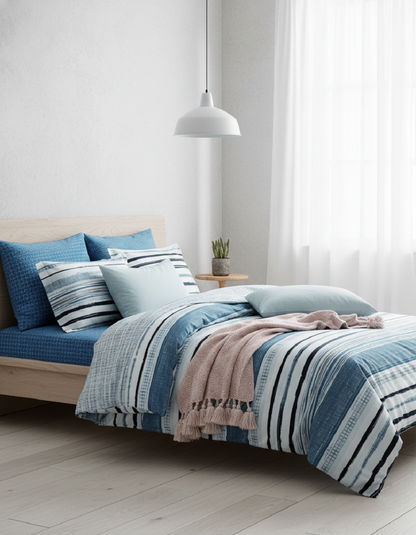 100% Jacquard Micro Blue Duvet Cover Set