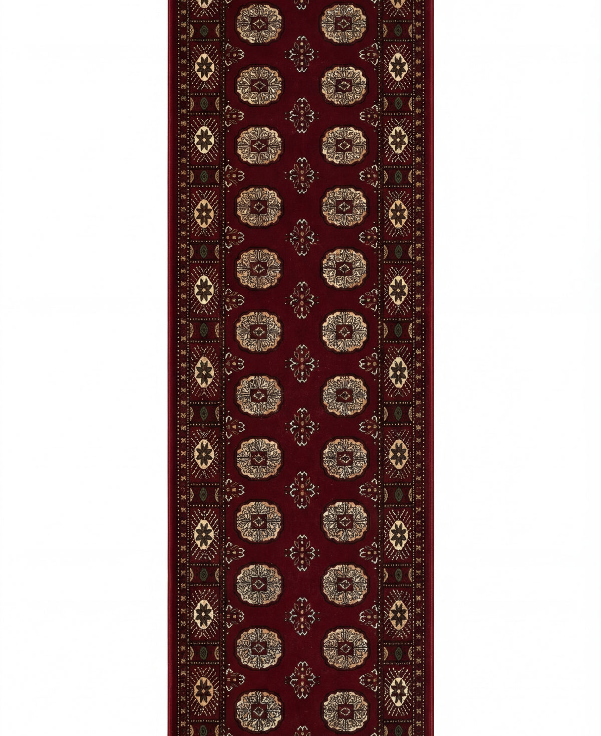 Alfombra de interior tradicional Rawda Oriental Bokhara roja y beige