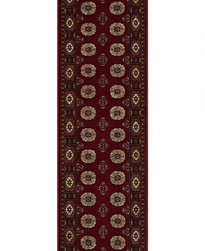 Alfombra de interior tradicional Rawda Oriental Bokhara roja y beige