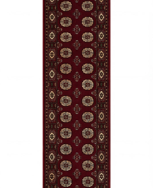 Rawda Oriental Bokhara Traditional Red and Beige Indoor Rug