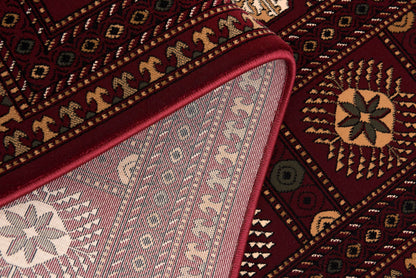 Alfombra de interior tradicional Rawda Oriental Bokhara roja y beige