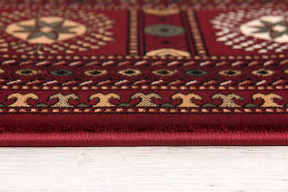 Alfombra de interior tradicional Rawda Oriental Bokhara roja y beige