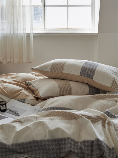 Textured 100% Cotton Beige Duvet Cover Set
