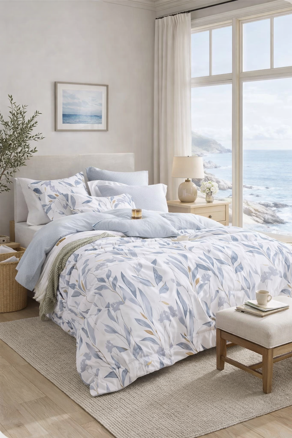 100% Cotton Grey and Blue Duvet Cover Set