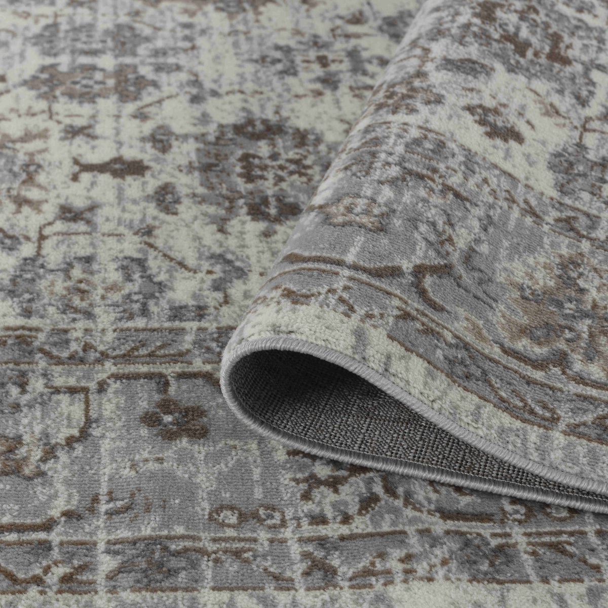Hala Oriental Floral Traditional Grey and Brown Indoor Rug