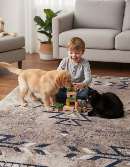 Nava Southwestern Contemporary Blue and Beige Indoor Rug