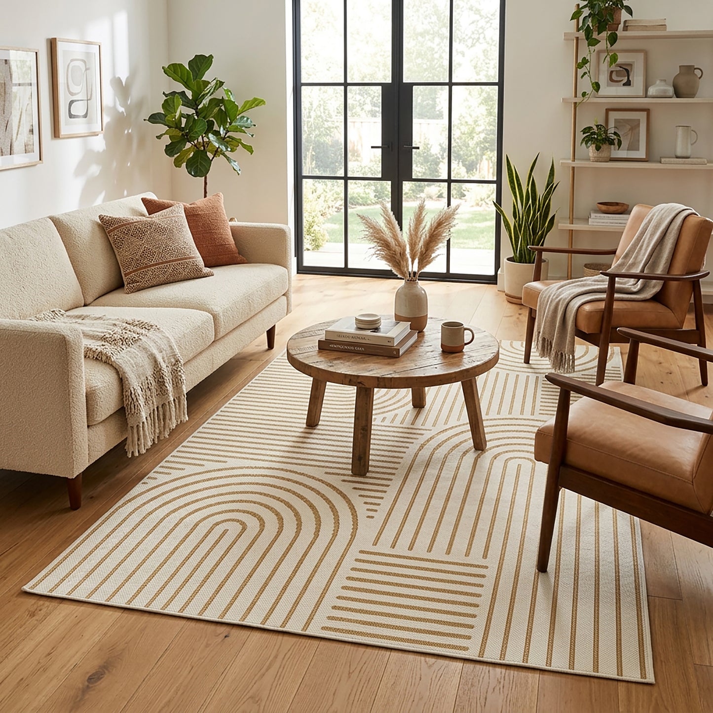 Abstract Modern Weiss and Jute Outdoor Rug