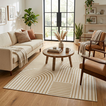 Abstract Modern Weiss and Jute Outdoor Rug
