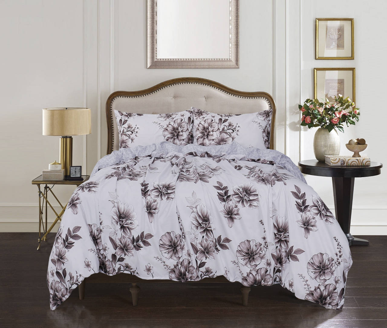 100% Jacquard Micro White and Plum Duvet Cover Set