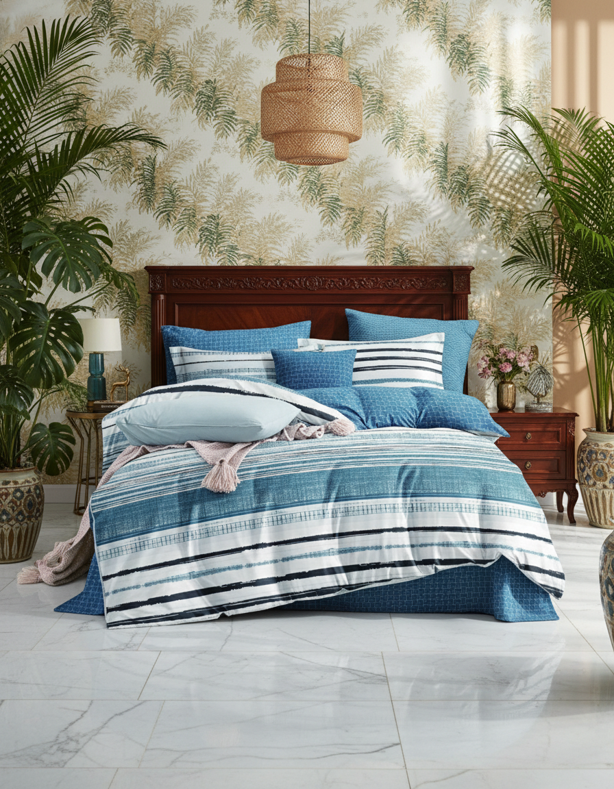 100% Jacquard Micro Blue Duvet Cover Set