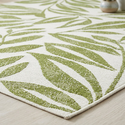 Botanical Modern Weiss and Green Outdoor Rug