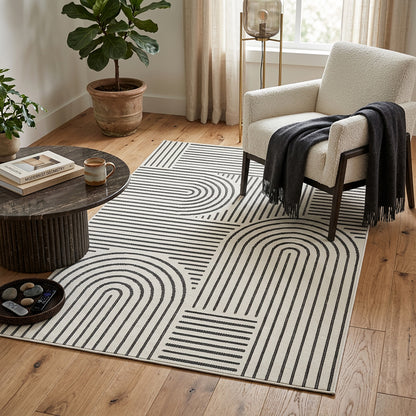 Abstract Modern Weiss and Pebble Outdoor Rug