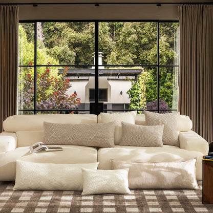 Textured Cream/Off-White Lumbar Pillow with Insert & Cover