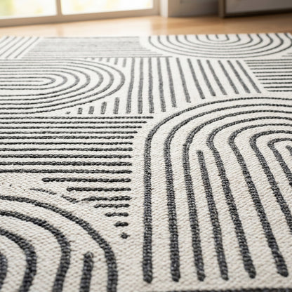 Abstract Modern Weiss and Pebble Outdoor Rug