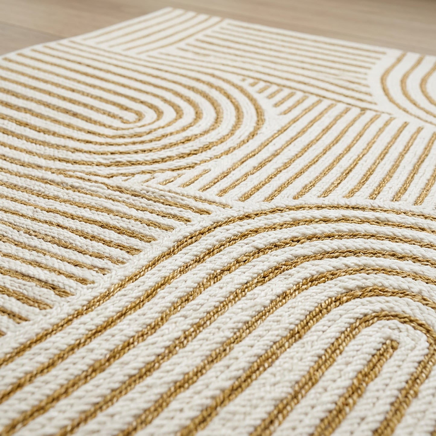 Abstract Modern Weiss and Jute Outdoor Rug