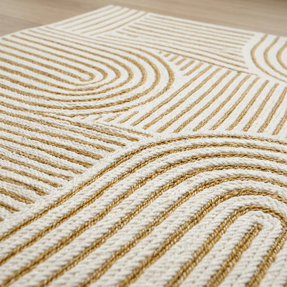 Abstract Modern Weiss and Jute Outdoor Rug