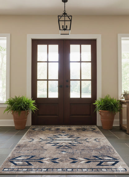 Nava Southwestern Contemporary Blue and Beige Indoor Rug