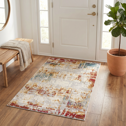 Alvera Abstract Contemporary Beige and Red Indoor Rug