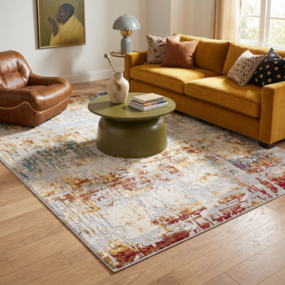Alvera Abstract Contemporary Beige and Red Indoor Rug