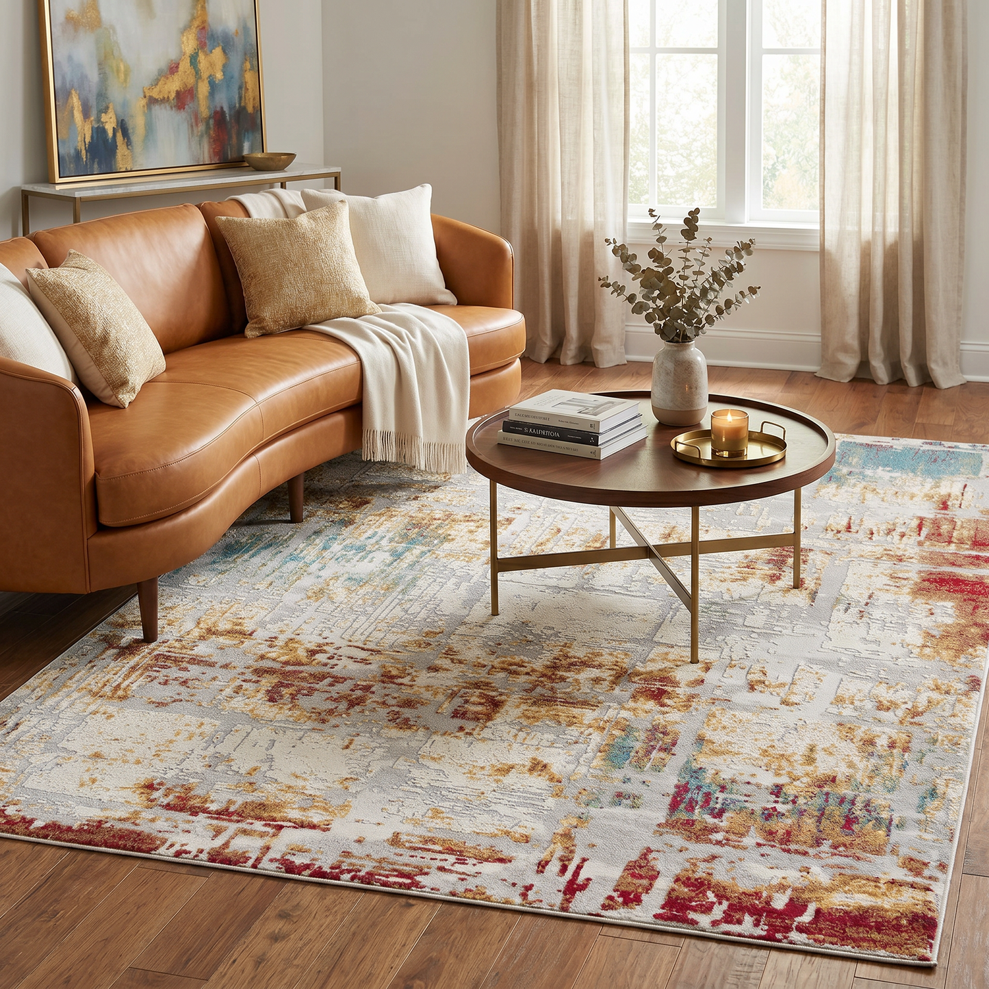Alvera Abstract Contemporary Beige and Red Indoor Rug