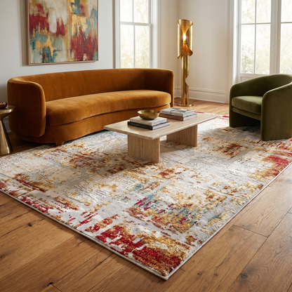 Alvera Abstract Contemporary Beige and Red Indoor Rug