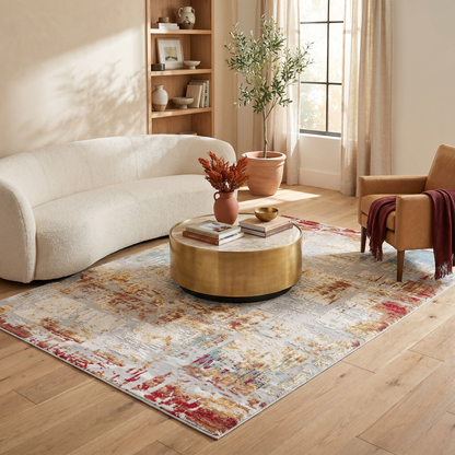 Alvera Abstract Contemporary Beige and Red Indoor Rug