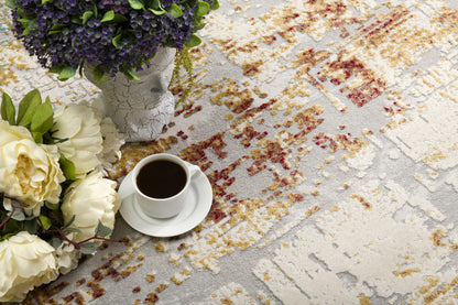 Alvera Abstract Contemporary Beige and Red Indoor Rug