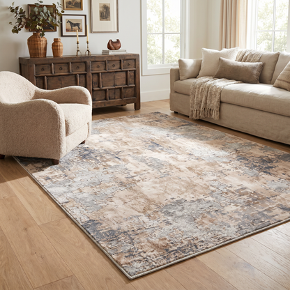 Elara Abstract Contemporary Grey and Beige Indoor Rug