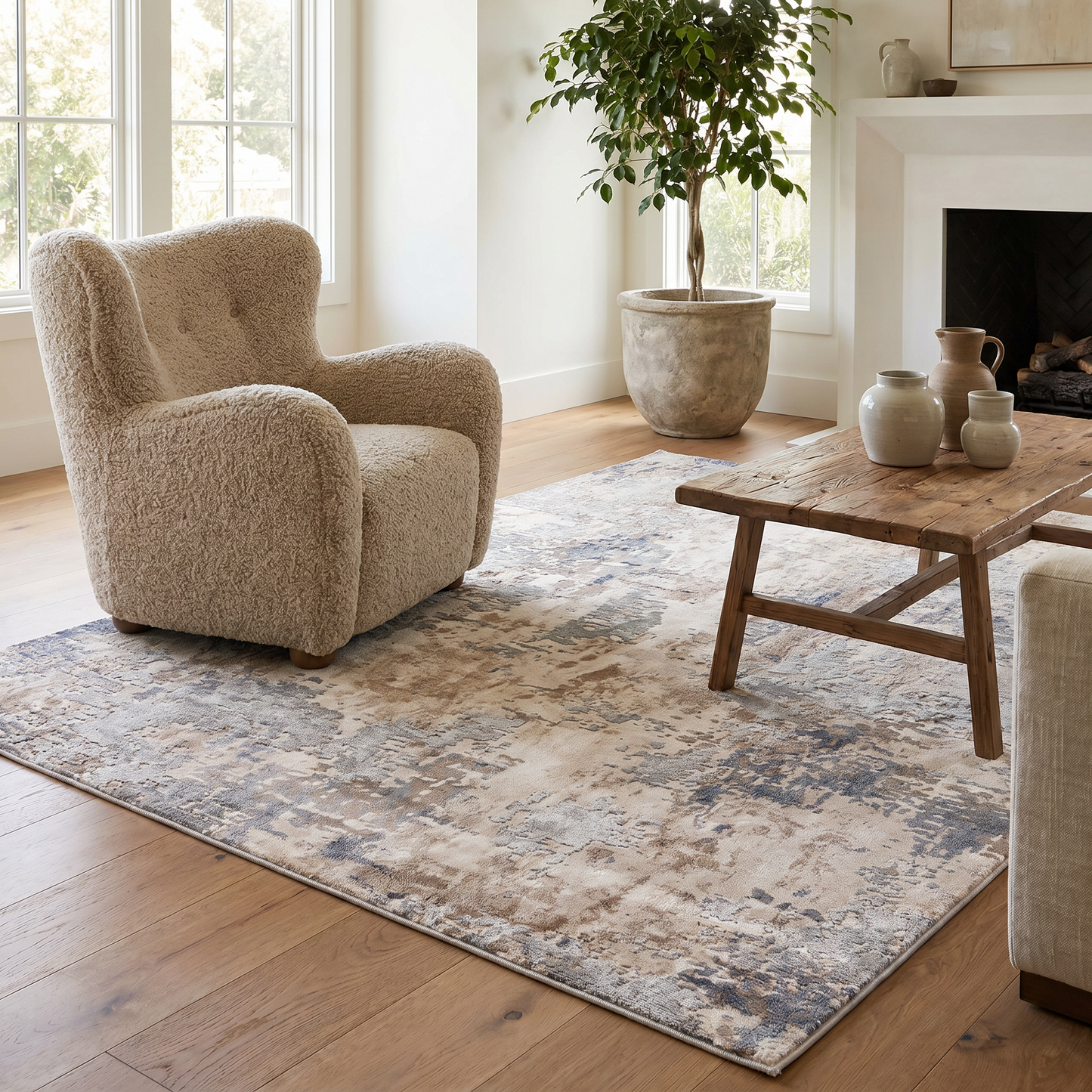 Elara Abstract Contemporary Grey and Beige Indoor Rug