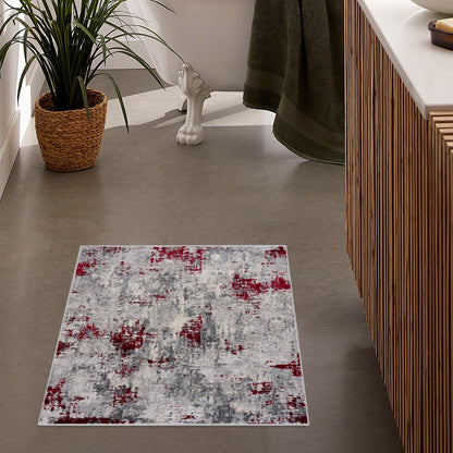 Elara Abstract Contemporary Red and Grey Indoor Rug