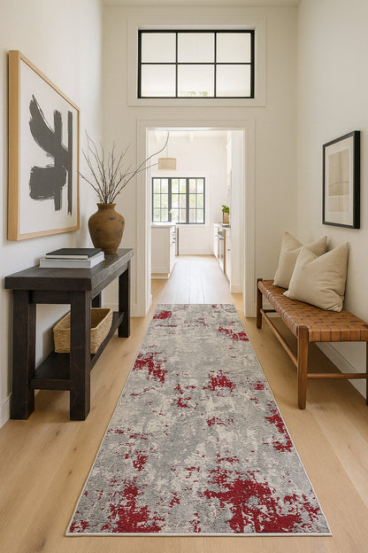 Elara Abstract Contemporary Red and Grey Indoor Rug