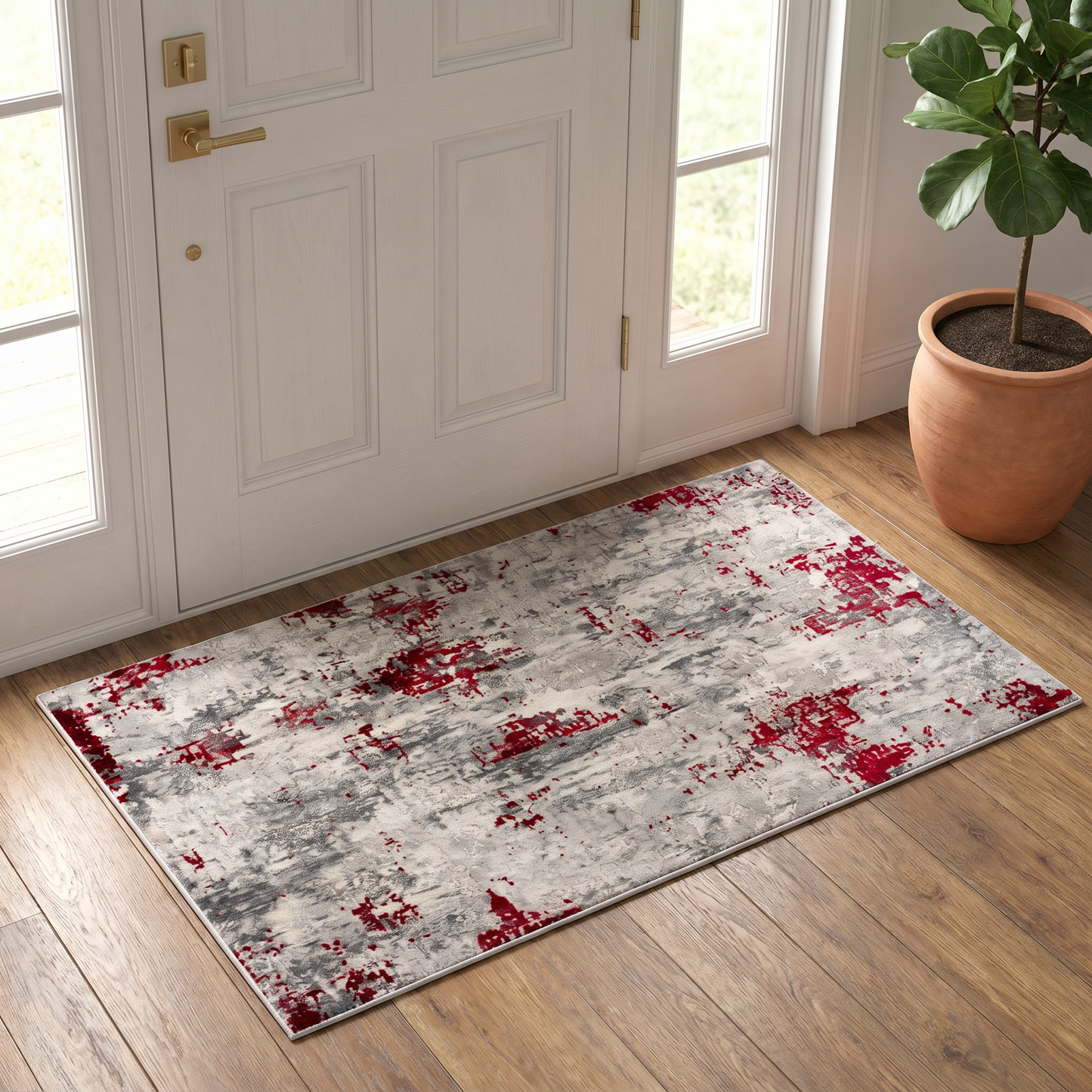 Elara Abstract Contemporary Red and Grey Indoor Rug
