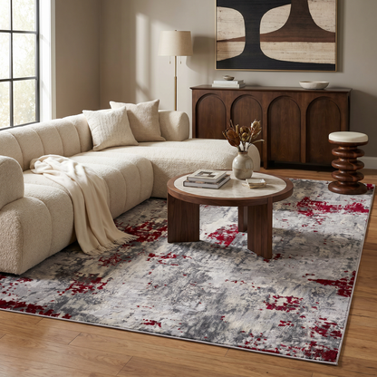 Elara Abstract Contemporary Red and Grey Indoor Rug