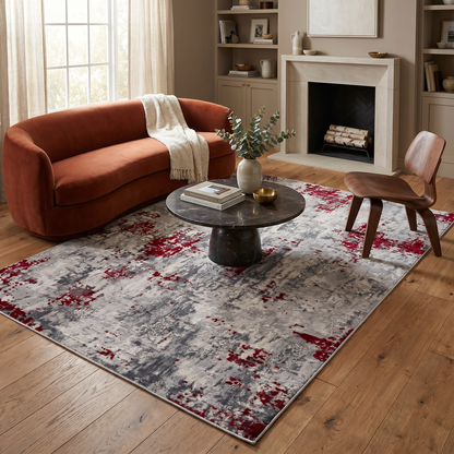 Elara Abstract Contemporary Red and Grey Indoor Rug