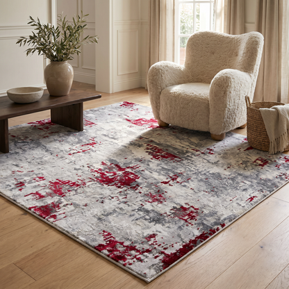 Elara Abstract Contemporary Red and Grey Indoor Rug