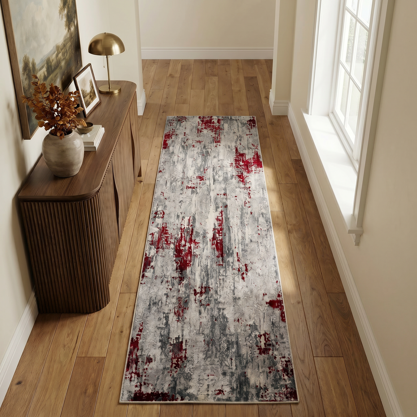 Elara Abstract Contemporary Red and Grey Indoor Rug