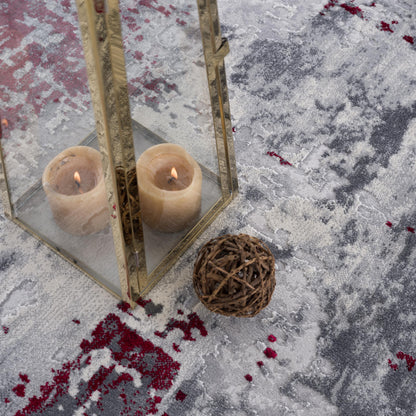 Elara Abstract Contemporary Red and Grey Indoor Rug