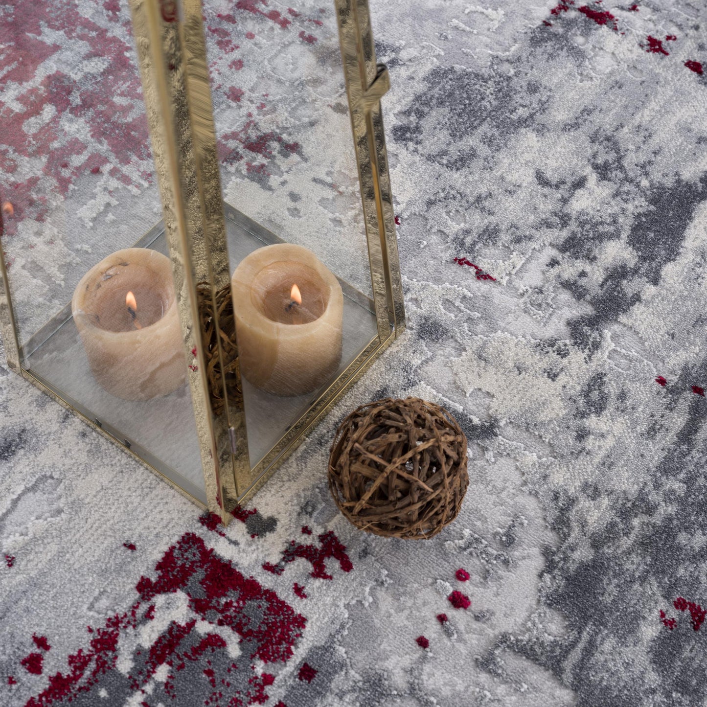 Elara Abstract Contemporary Red and Grey Indoor Rug