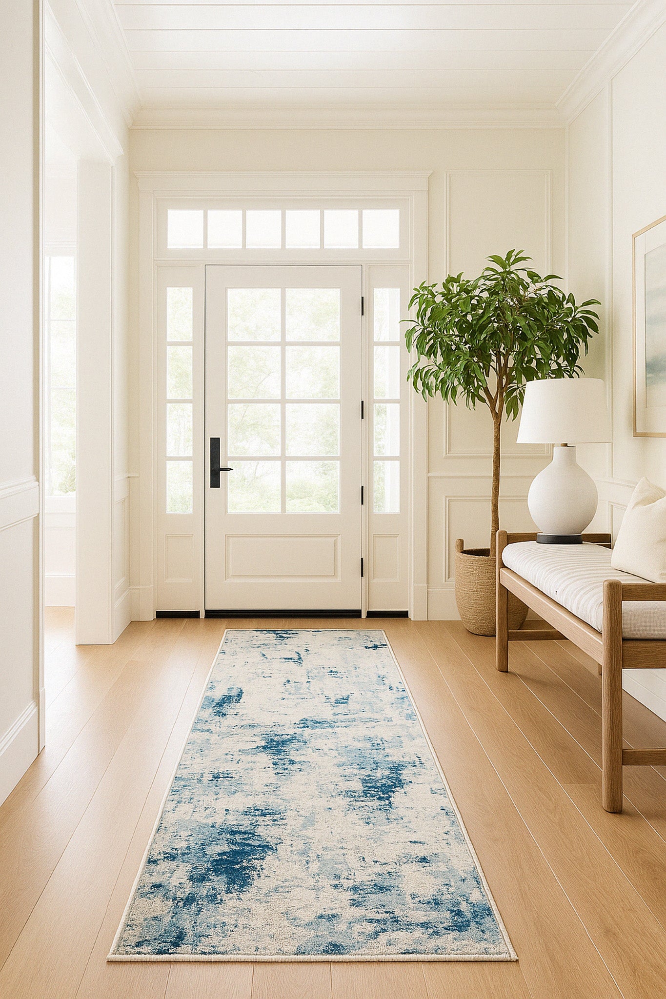Amara Abstract Contemporary Blue and Cream Indoor Rug