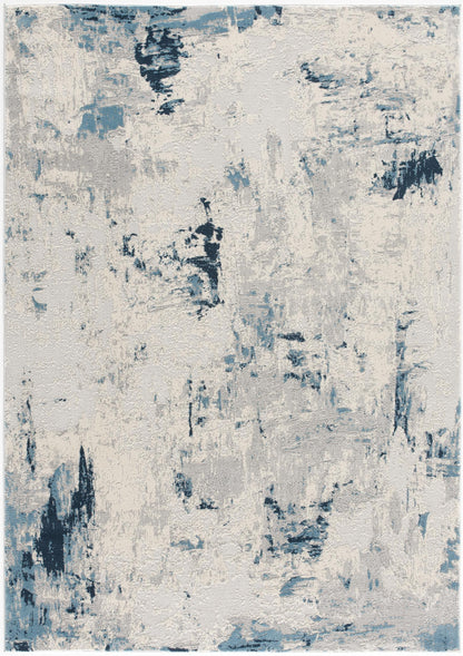 Amara Abstract Contemporary Blue and Cream Indoor Rug