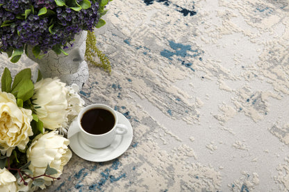 Amara Abstract Contemporary Blue and Cream Indoor Rug