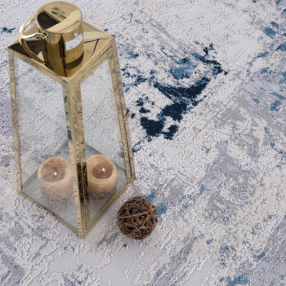 Amara Abstract Contemporary Blue and Cream Indoor Rug