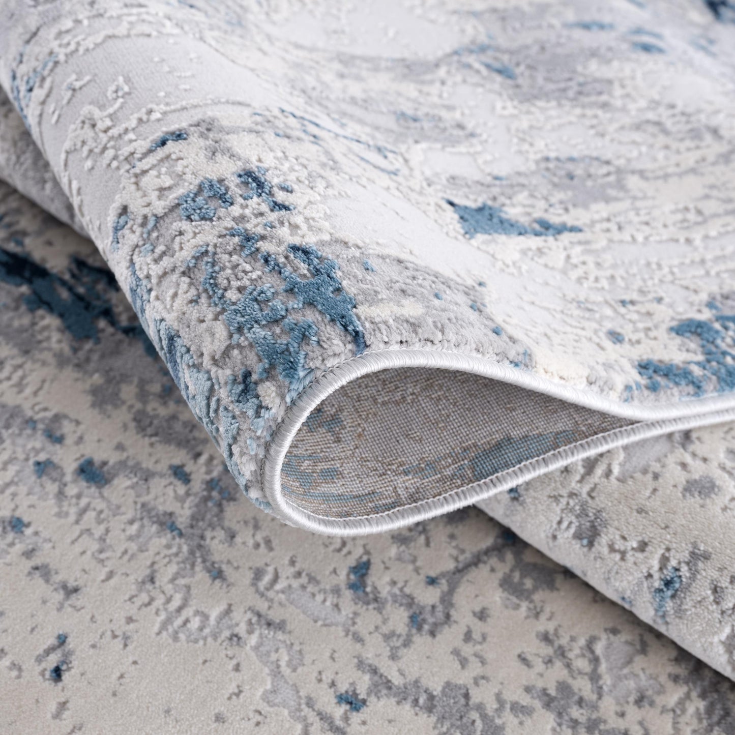 Amara Abstract Contemporary Blue and Cream Indoor Rug