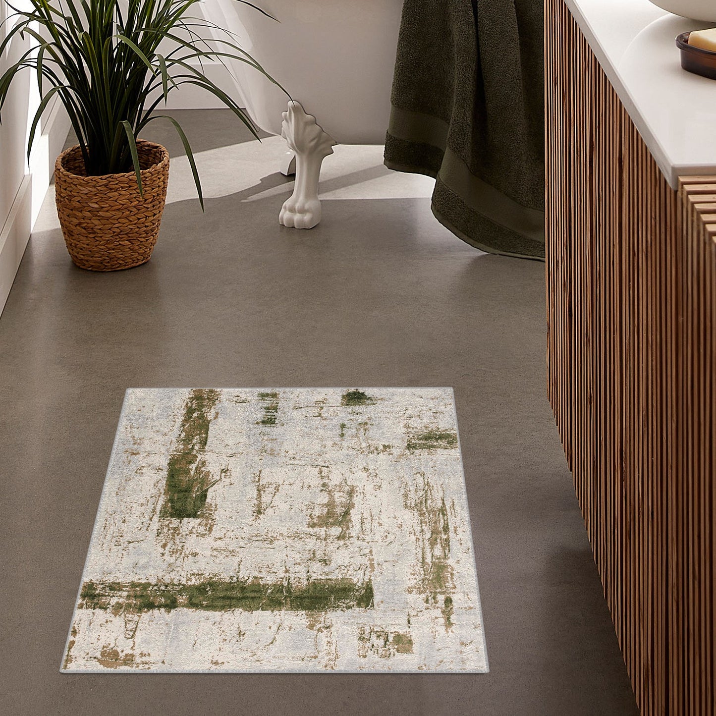 Silvan Abstract Contemporary Green and Beige Indoor Rug-20