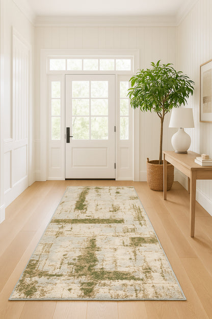 Silvan Abstract Contemporary Green and Beige Indoor Rug-13
