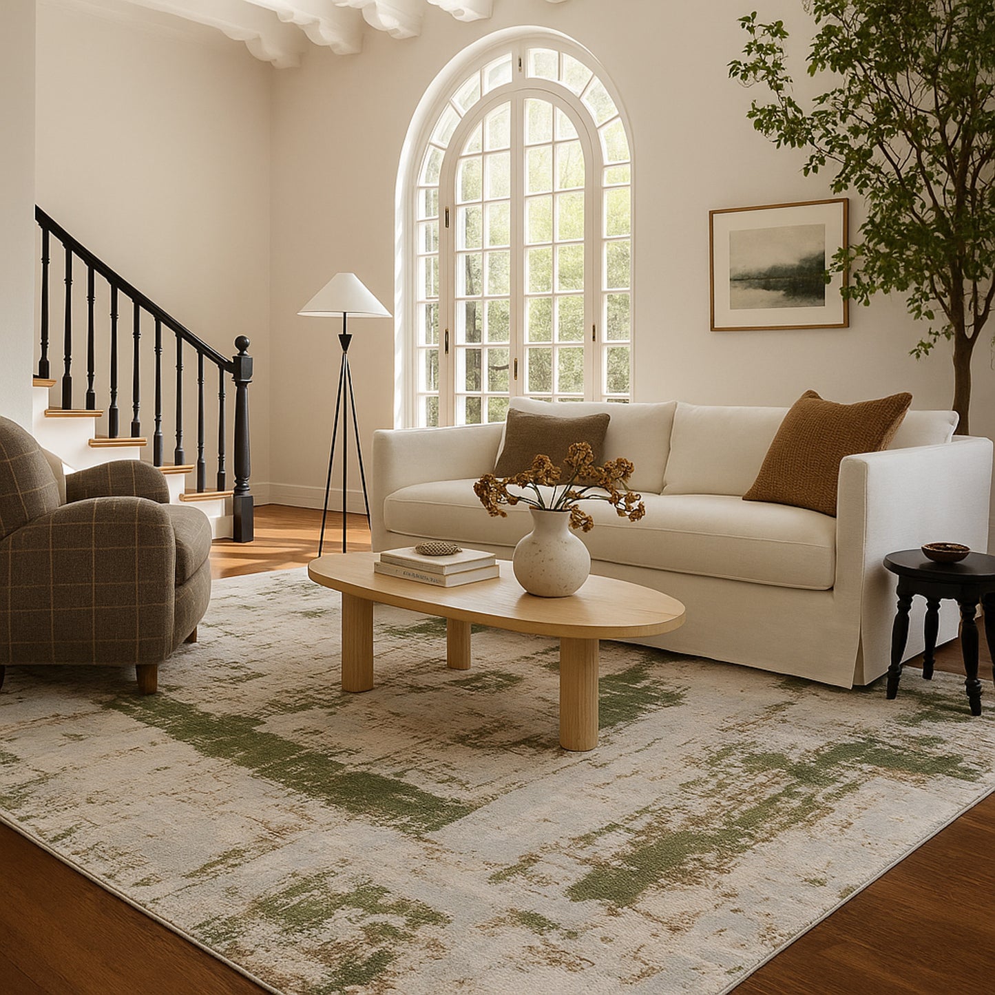 Silvan Abstract Contemporary Green and Beige Indoor Rug-2