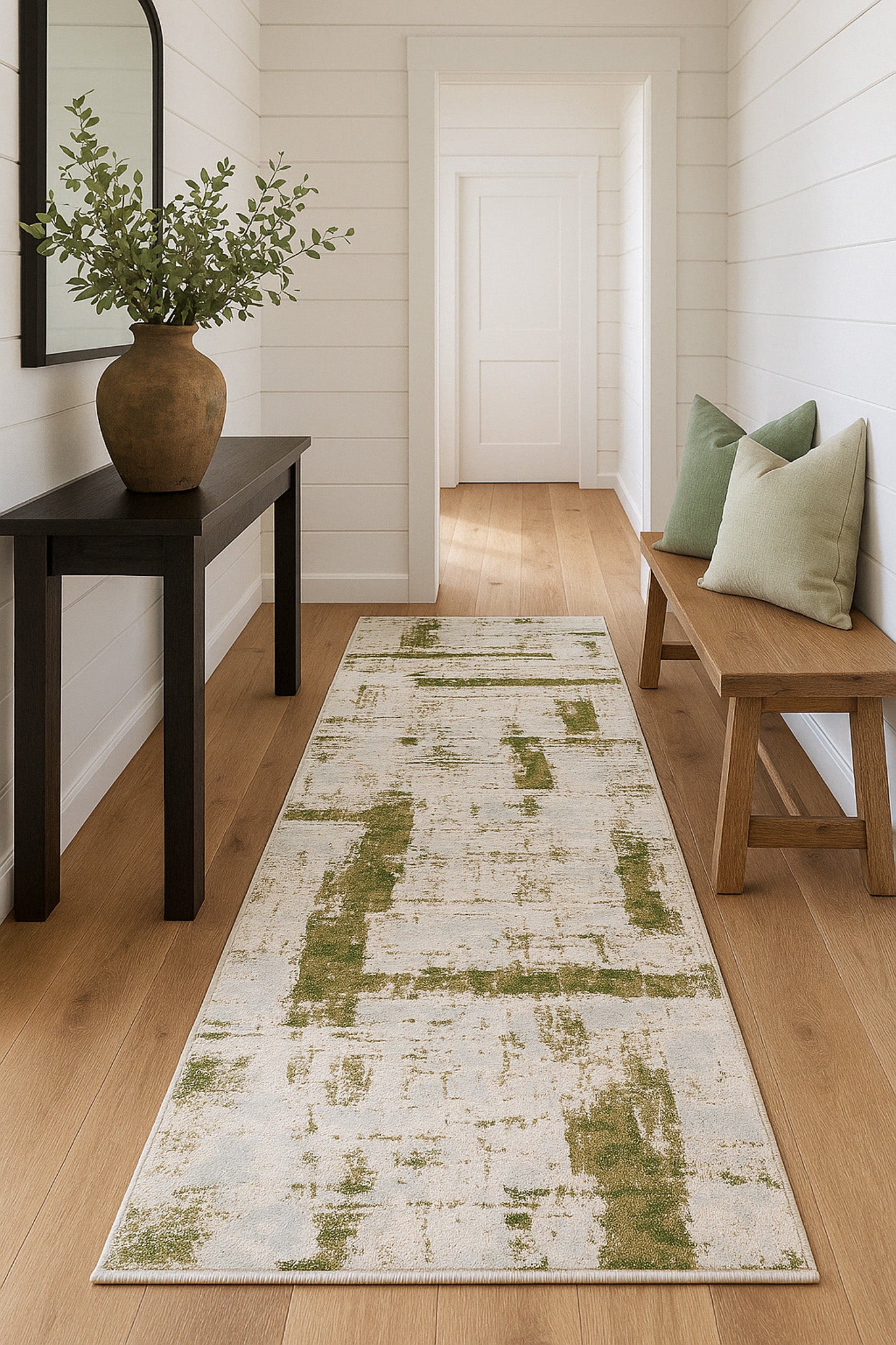 Silvan Abstract Contemporary Green and Beige Indoor Rug-11