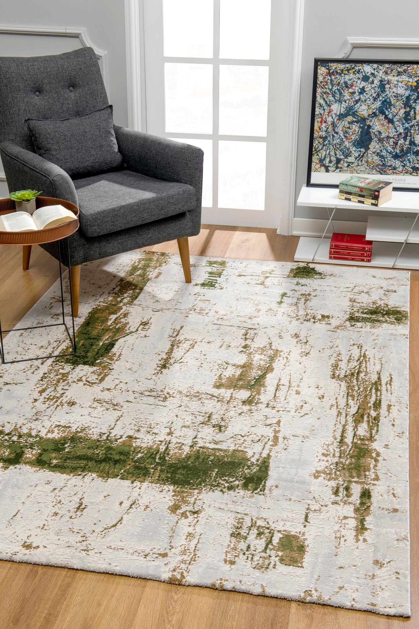 Silvan Abstract Contemporary Green and Beige Indoor Rug-4