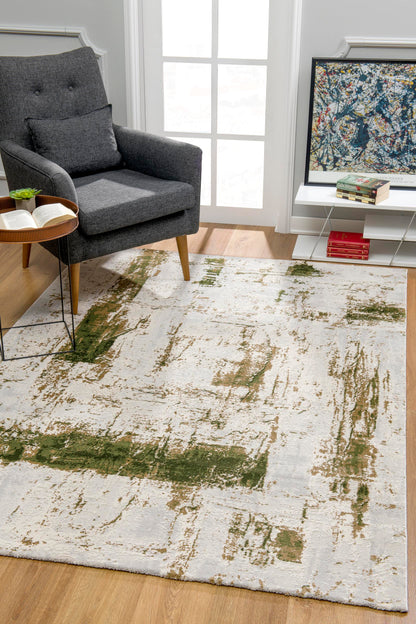 Silvan Abstract Contemporary Green and Beige Indoor Rug-4