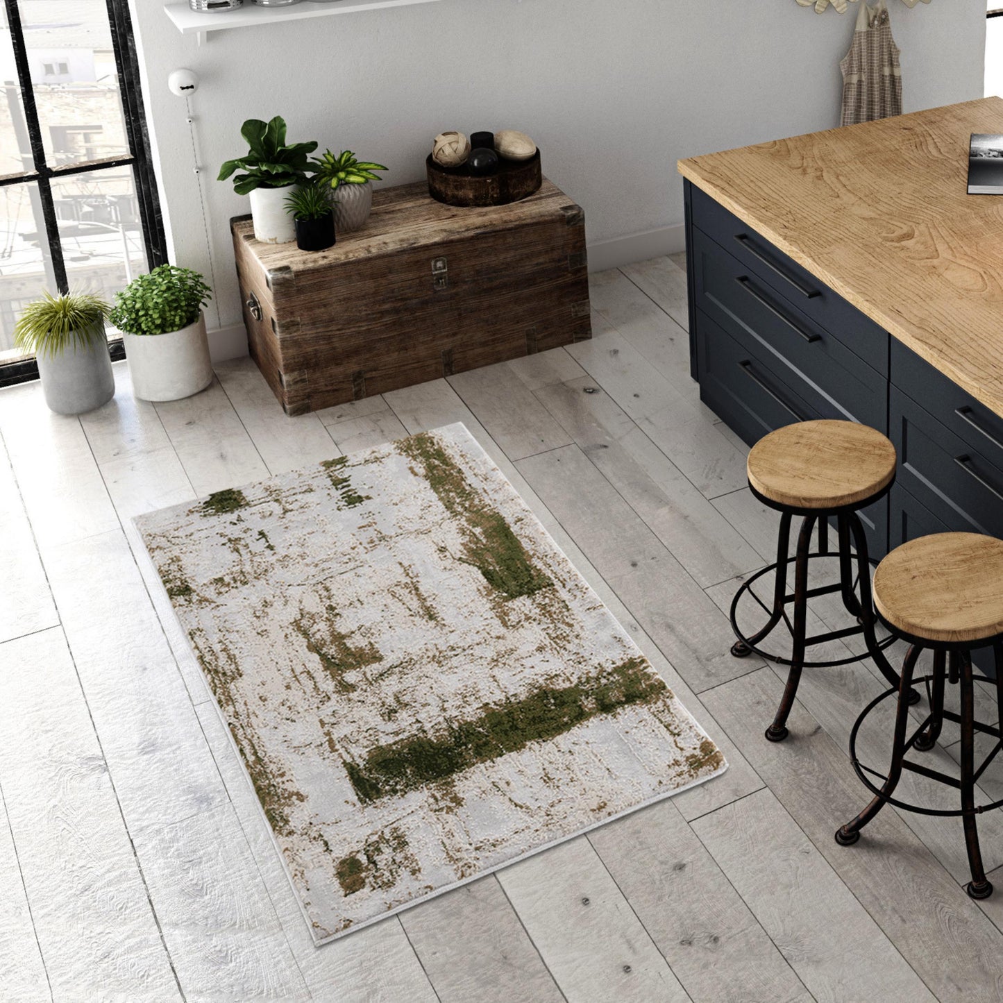 Silvan Abstract Contemporary Green and Beige Indoor Rug-18